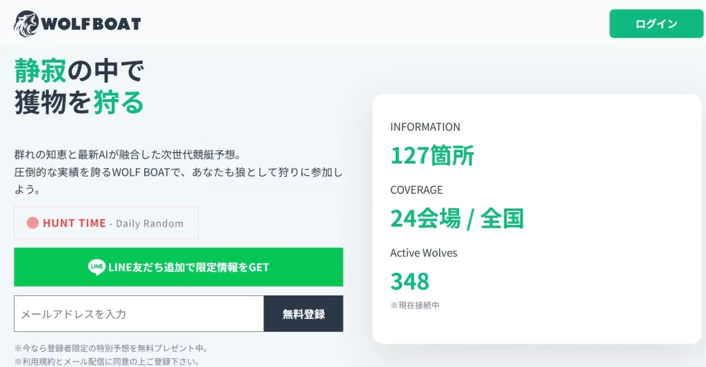 競艇予想サイト「ウルフボート」トップ画面